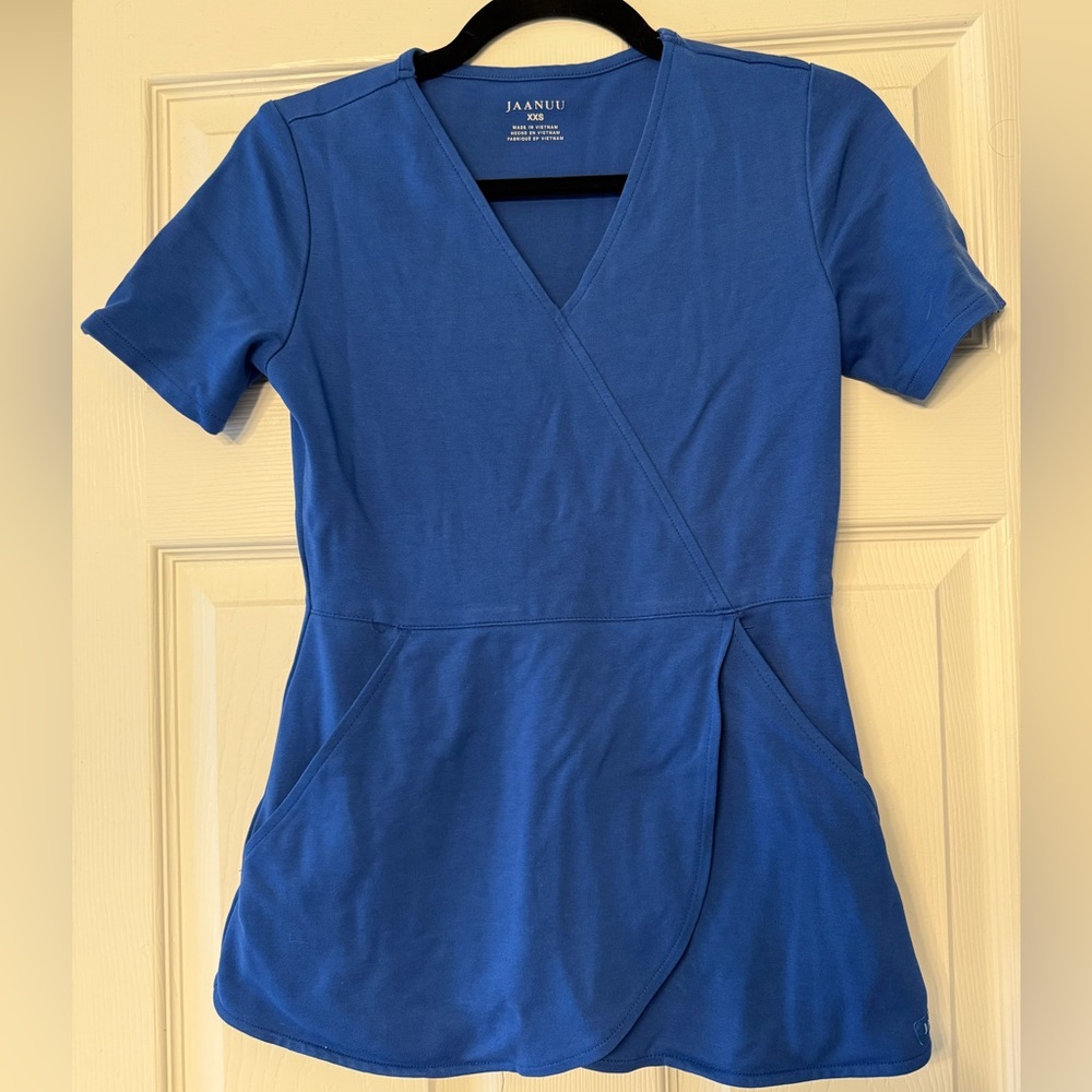 Jaanuu UltraSoft Tulip Crossover Scrub Top XXS Royal Blue